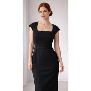 Calvin Klein Black Scuba Crepe Sheath Dress Size 12 NWT Curved Neck Lined Career